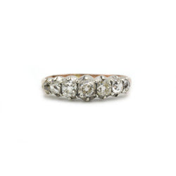 Bague jarretière XIXe siècle or jaune 750 diamants taille anciennes - Castafiore