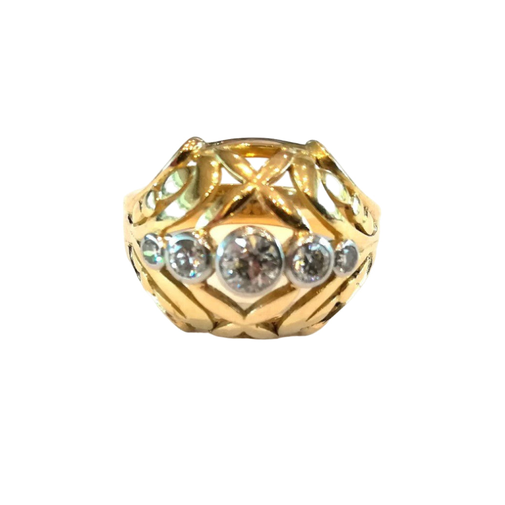 Bague Jonc ancienne en or jaune et platine avec diamants - Castafiore