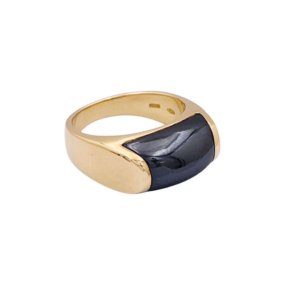 Bague Jonc BULGARI "Tronchetto" en or jaune et hématite - Castafiore