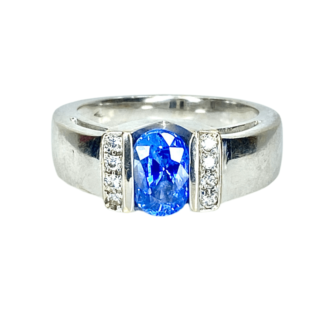 Bague jonc en or blanc 18 carats, saphir et diamants - Castafiore