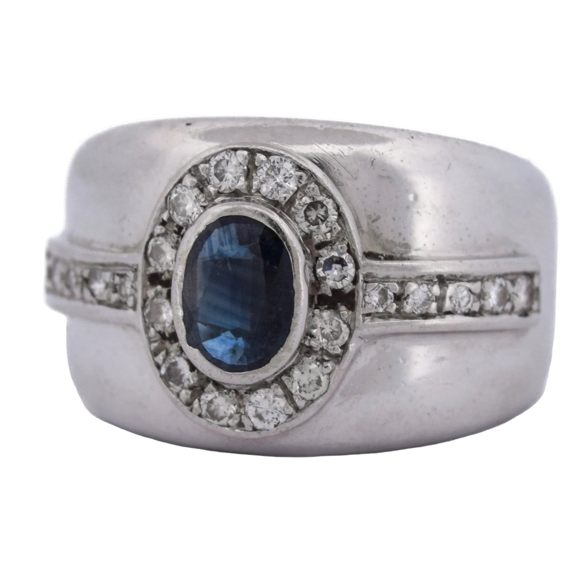 Bague Jonc en or blanc, saphir et diamants - Castafiore