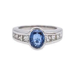 Bague Jonc en or blanc, saphir et diamants - Castafiore