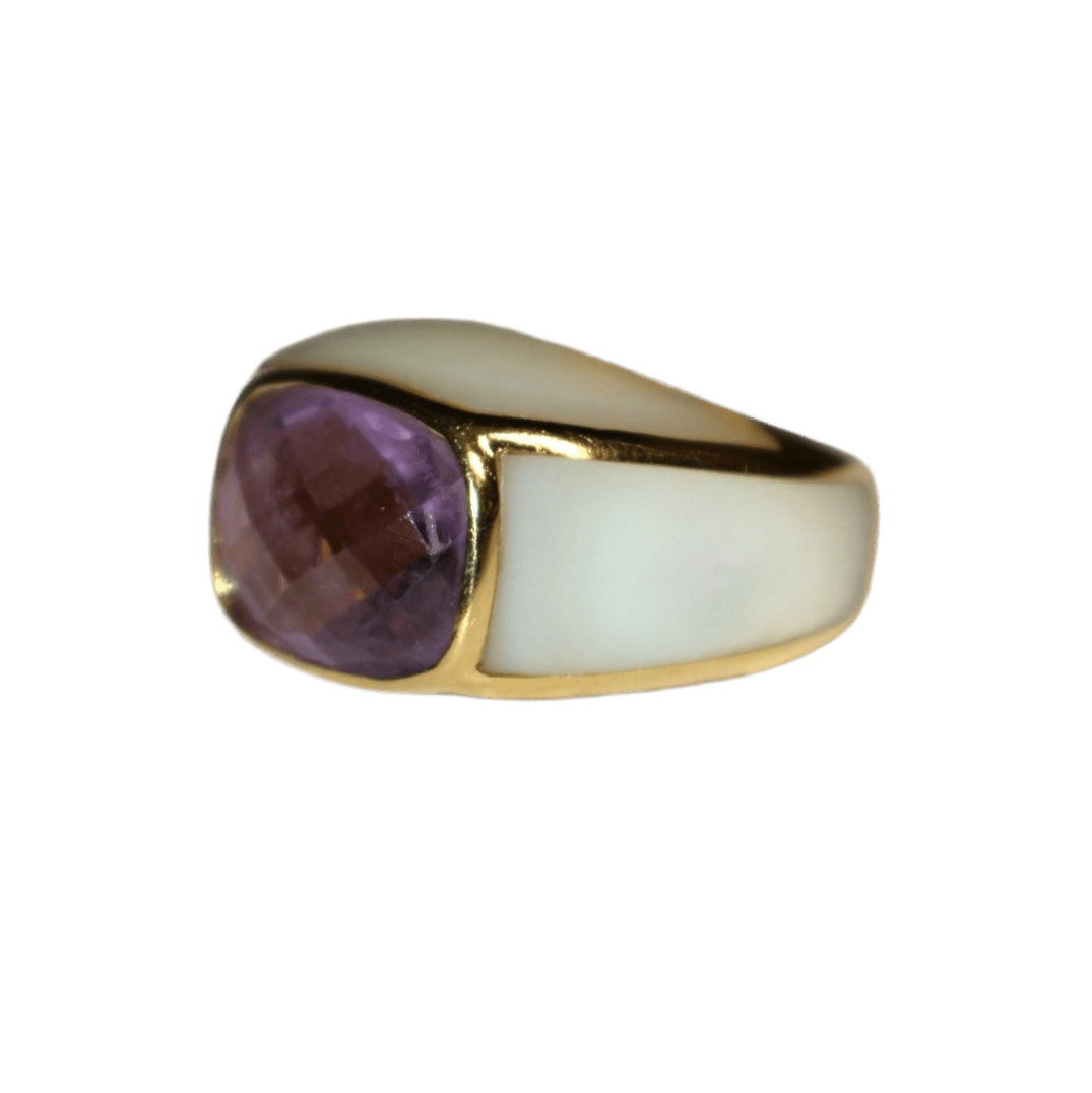 Bague JONC en or jaune, améthyste et nacre - Castafiore