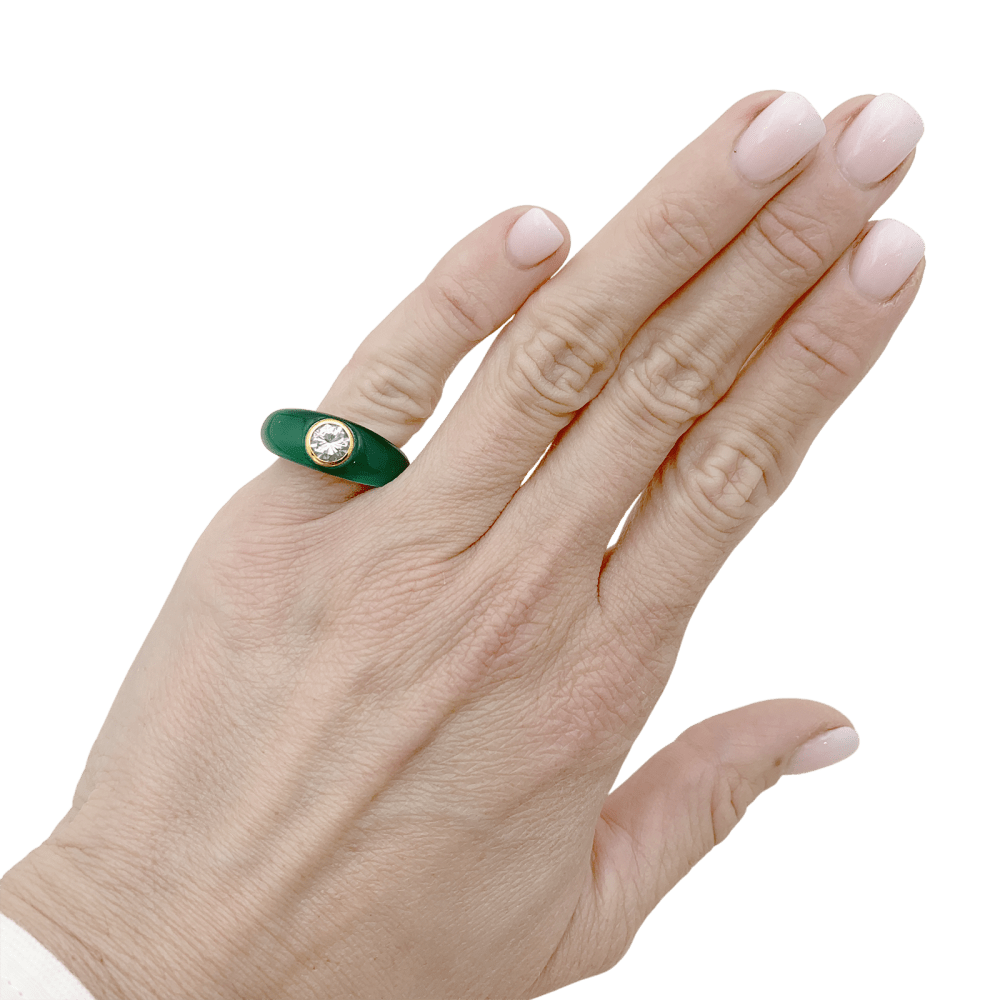 Bague Jonc en or jaune, chrysoprase et diamant - Castafiore