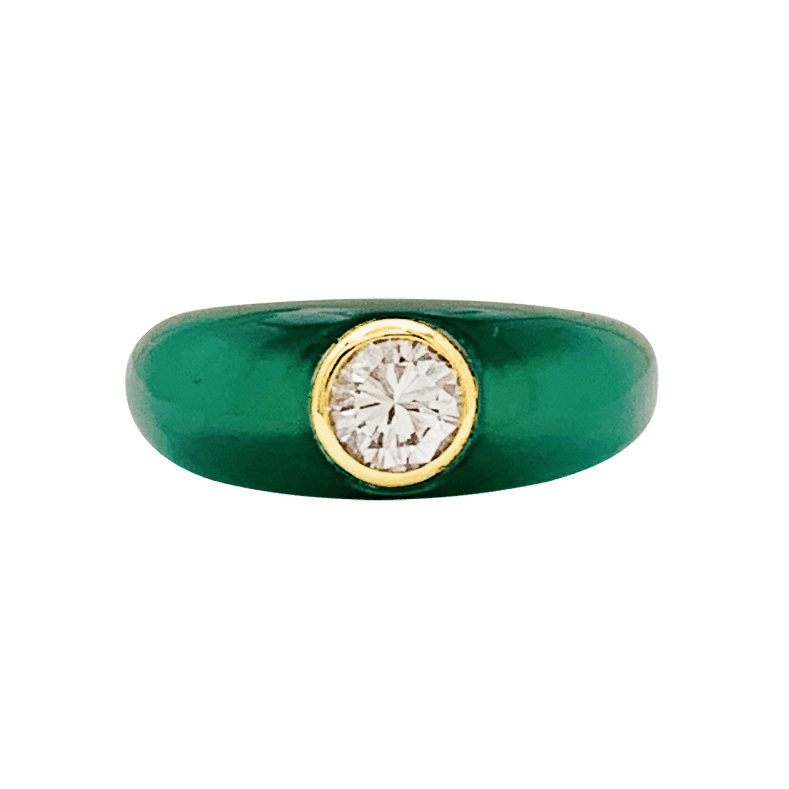 Bague Jonc en or jaune, chrysoprase et diamant - Castafiore