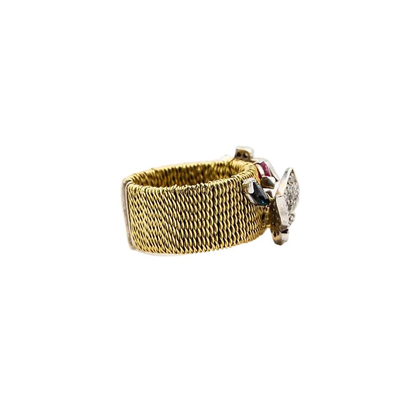 Bague Jonc en or jaune, diamants, et pierres précieuses - Castafiore