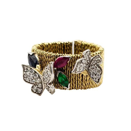 Bague Jonc en or jaune, diamants, et pierres précieuses - Castafiore