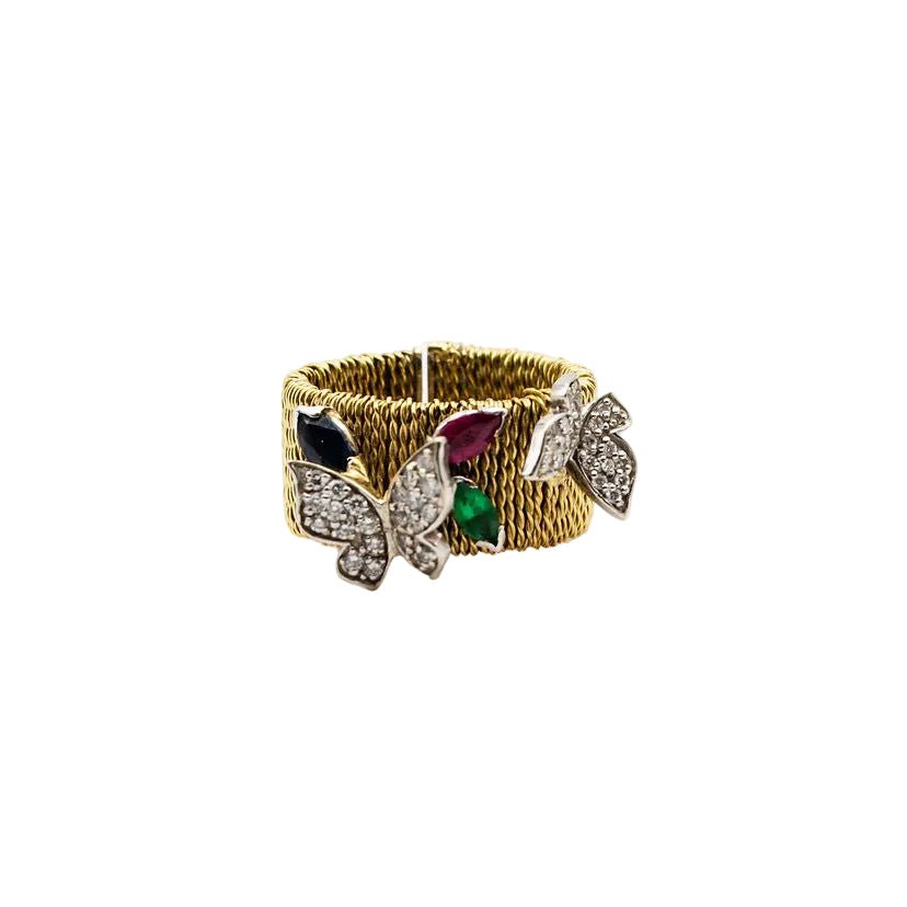 Bague Jonc en or jaune, diamants, et pierres précieuses - Castafiore