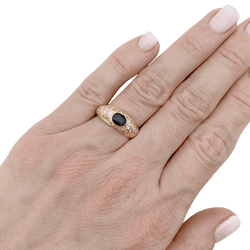 Bague jonc en or jaune, diamants, saphir. - Castafiore