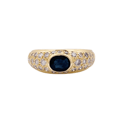 Bague jonc en or jaune, diamants, saphir. - Castafiore