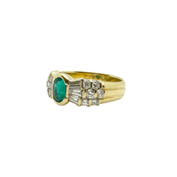 Bague Jonc en or jaune, émeraude et diamants - Castafiore