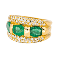 Bague Jonc en or jaune, émeraudes et diamants - Castafiore