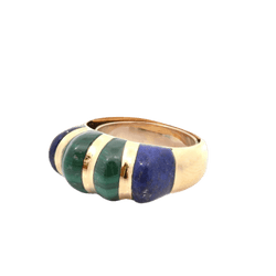 Bague Jonc en or jaune, malachite et lapiz - lazuli - Castafiore