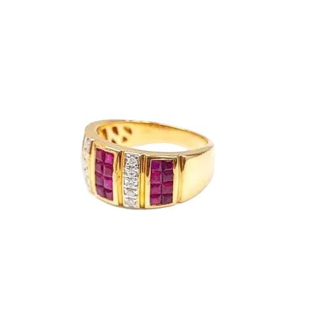 Bague Jonc en or jaune, rubis et diamants - Castafiore