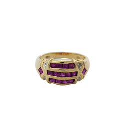 Bague Jonc en or jaune, rubis et diamants - Castafiore