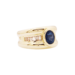 Bague Jonc en or jaune, saphir et diamants - Castafiore