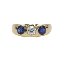 Bague Jonc en or jaune, saphirs et diamant - Castafiore