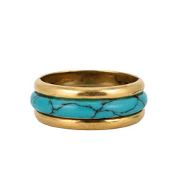 Bague Jonc en or jaune, turquoise, chrysoprase et cornaline - Castafiore