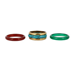 Bague Jonc en or jaune, turquoise, chrysoprase et cornaline - Castafiore