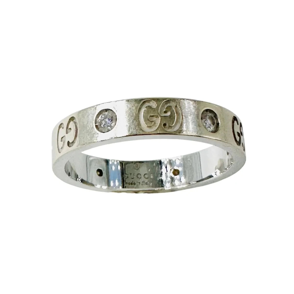 Bague Jonc GUCCI "Icon" en or blanc et diamants - Castafiore