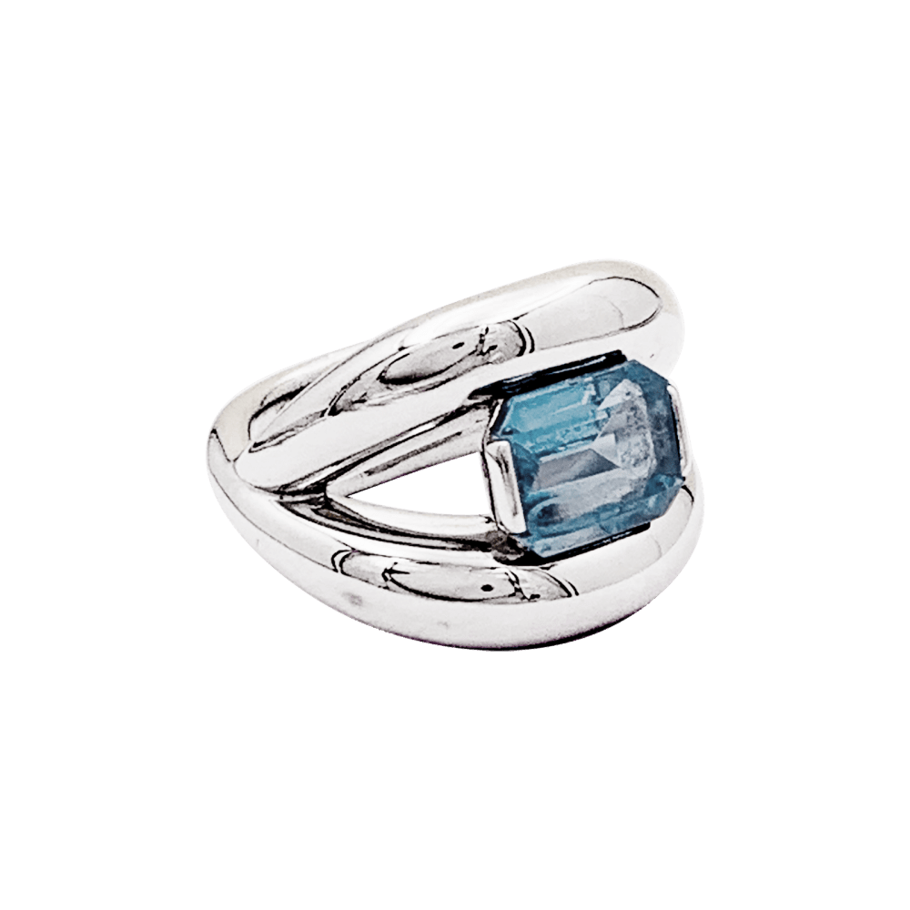 Bague Jonc MAUBOUSSIN "Twins" en or blanc et aigue - marine - Castafiore
