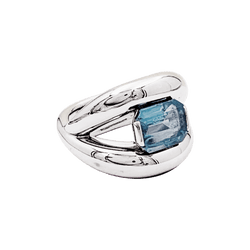 Bague Jonc MAUBOUSSIN "Twins" en or blanc et aigue - marine - Castafiore