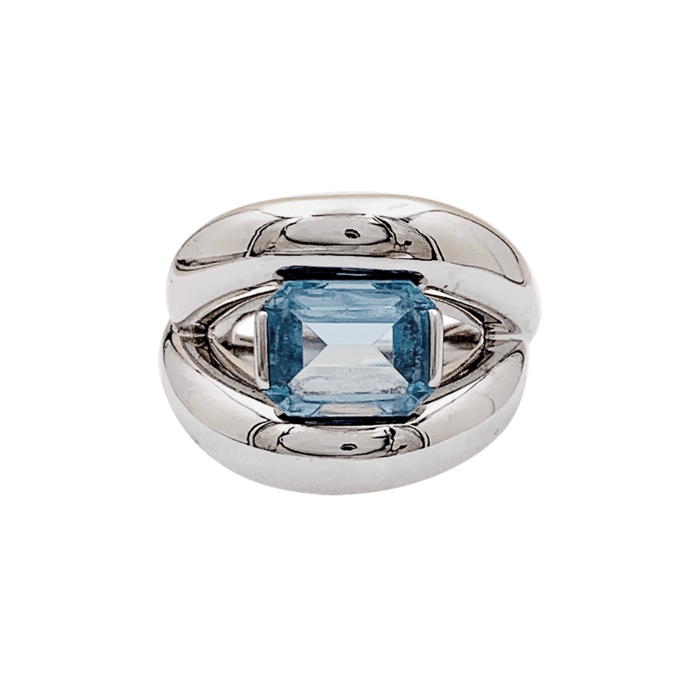 Bague Jonc MAUBOUSSIN "Twins" en or blanc et aigue - marine - Castafiore