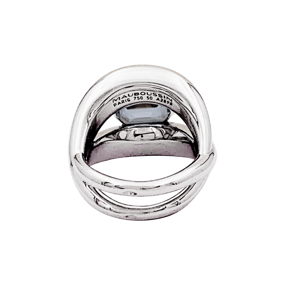 Bague Jonc MAUBOUSSIN "Twins" en or blanc et aigue - marine - Castafiore