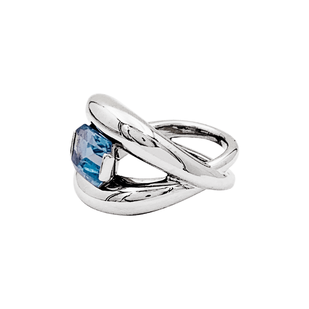 Bague Jonc MAUBOUSSIN "Twins" en or blanc et aigue - marine - Castafiore