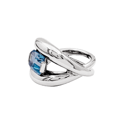Bague Jonc MAUBOUSSIN "Twins" en or blanc et aigue - marine - Castafiore