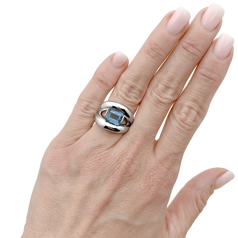 Bague Jonc MAUBOUSSIN "Twins" en or blanc et aigue - marine - Castafiore