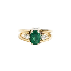 Bague jonc or jaune émeraude, opale et diamants - Castafiore