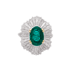 Bague "Jupe" en or jaune, platine, émeraude et diamants - Castafiore
