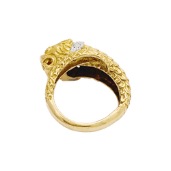 Bague LALAOUNIS "Animal Head" en or jaune, or blanc, rubis et diamants - Castafiore