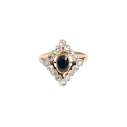 Bague Losange en or jaune, saphir et diamants - Castafiore