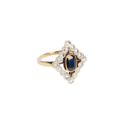Bague Losange en or jaune, saphir et diamants - Castafiore