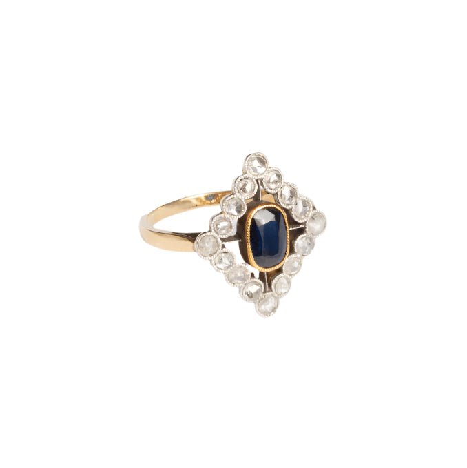 Bague Losange en or jaune, saphir et diamants - Castafiore