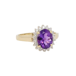 Bague marguerite améthyste ovale diamants - Castafiore