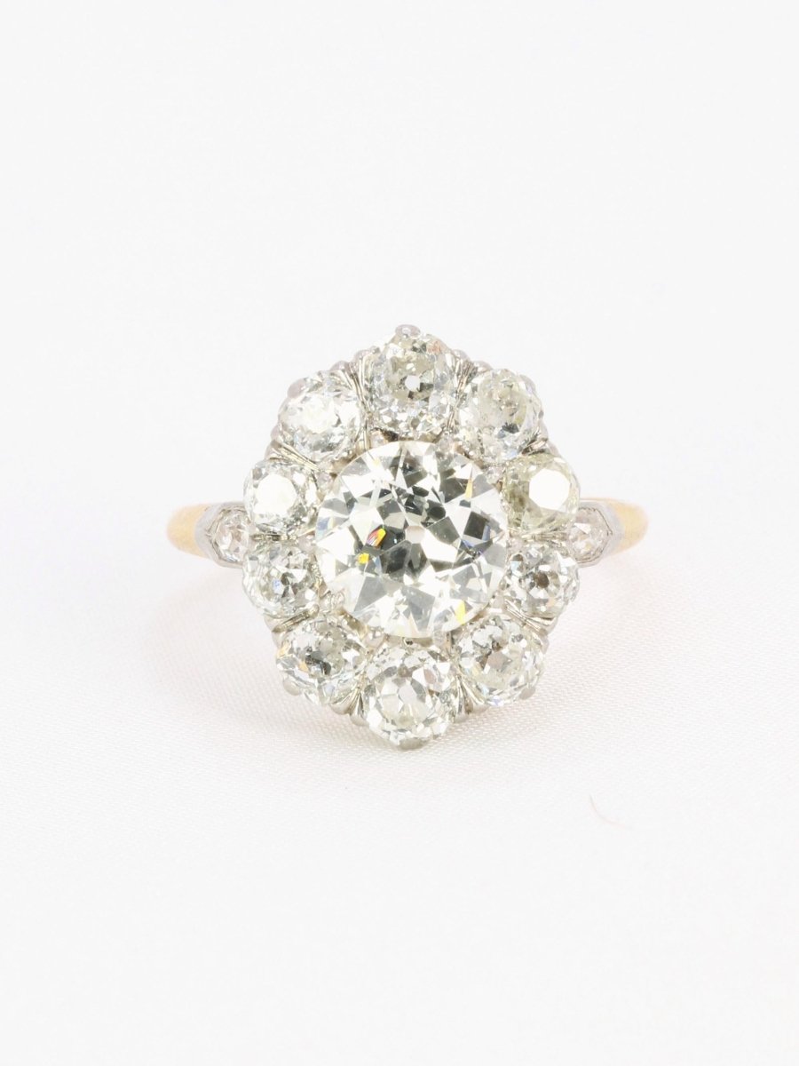 Bague marguerite ancienne diamants taille ancienne 3 carats - Castafiore
