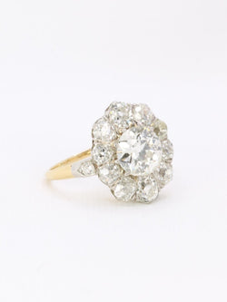 Bague marguerite ancienne diamants taille ancienne 3 carats - Castafiore