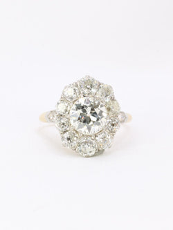 Bague marguerite ancienne diamants taille ancienne 3 carats - Castafiore