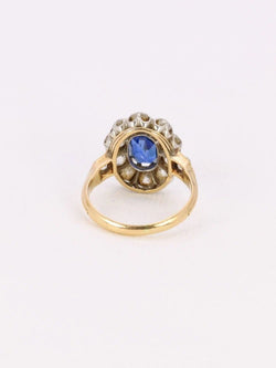 Bague Marguerite ancienne or rose, saphir et diamants - Castafiore