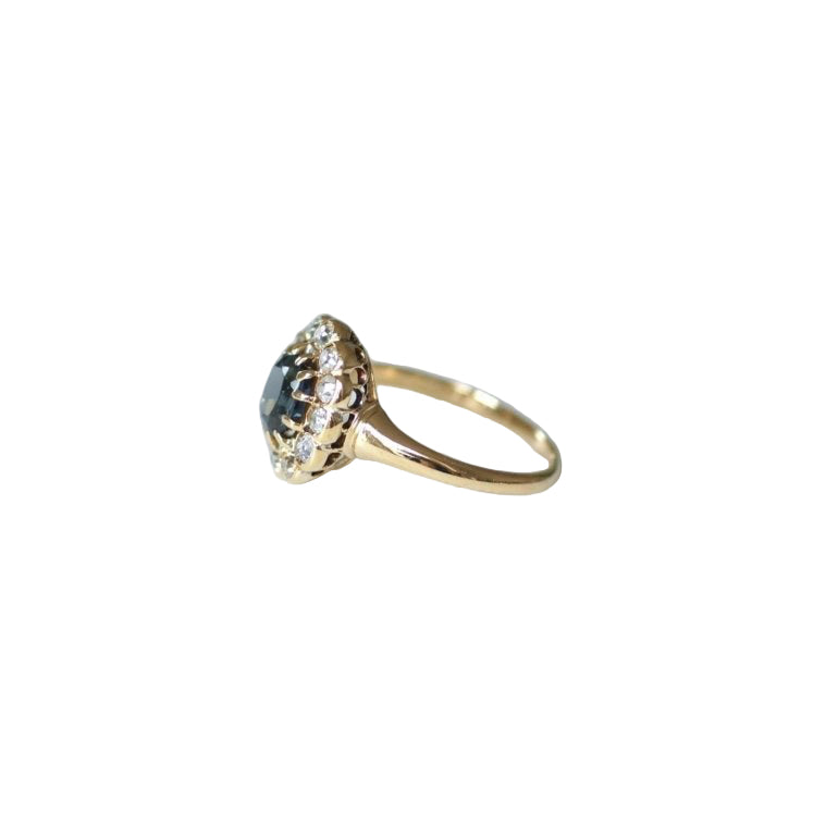 Bague Marguerite Ancienne Saphir 0,85 Cts et Diamants sur Or jaune - Castafiore