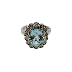 Bague Marguerite en or blanc, aigue - marine et diamants - Castafiore