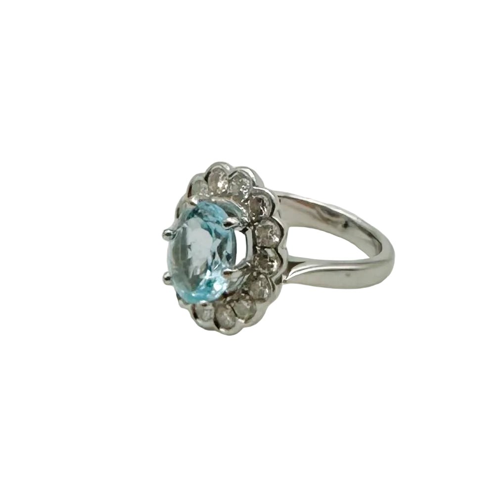 Bague Marguerite en or blanc, aigue - marine et diamants - Castafiore