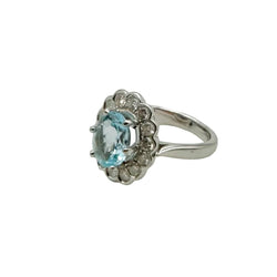 Bague Marguerite en or blanc, aigue - marine et diamants - Castafiore