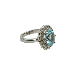 Bague Marguerite en or blanc, aigue - marine et diamants - Castafiore