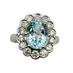 Bague Marguerite en or blanc, aigue - marine et diamants - Castafiore