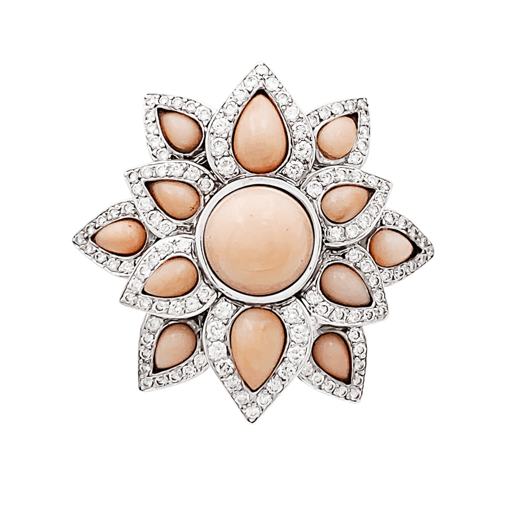 Bague Marguerite en or blanc, corail et diamants - Castafiore