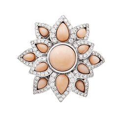 Bague Marguerite en or blanc, corail et diamants - Castafiore